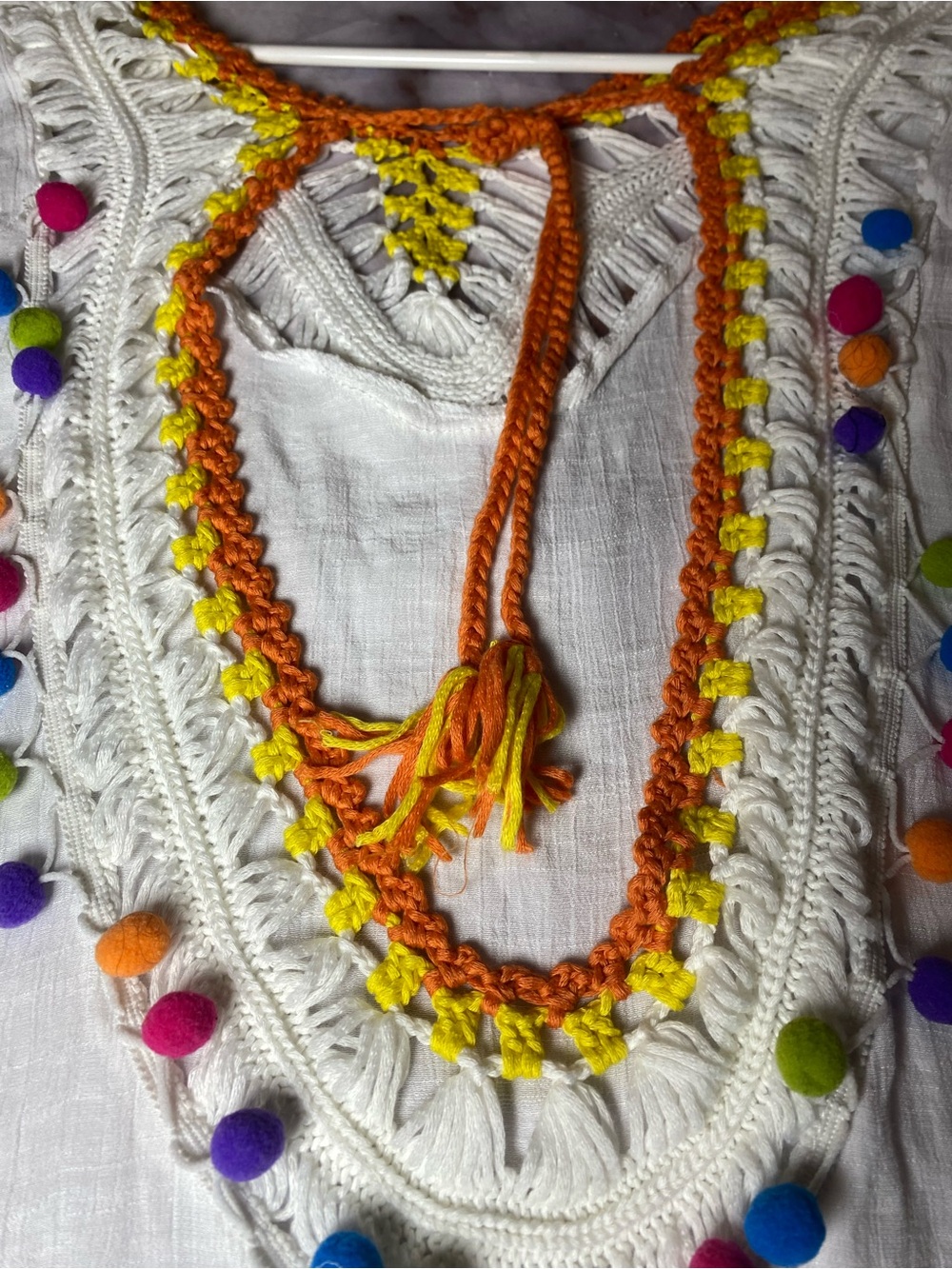SHEIN Cream Crochet-Trim Mini Dress with Orange & Yellow Accents - Picture 9 of 15